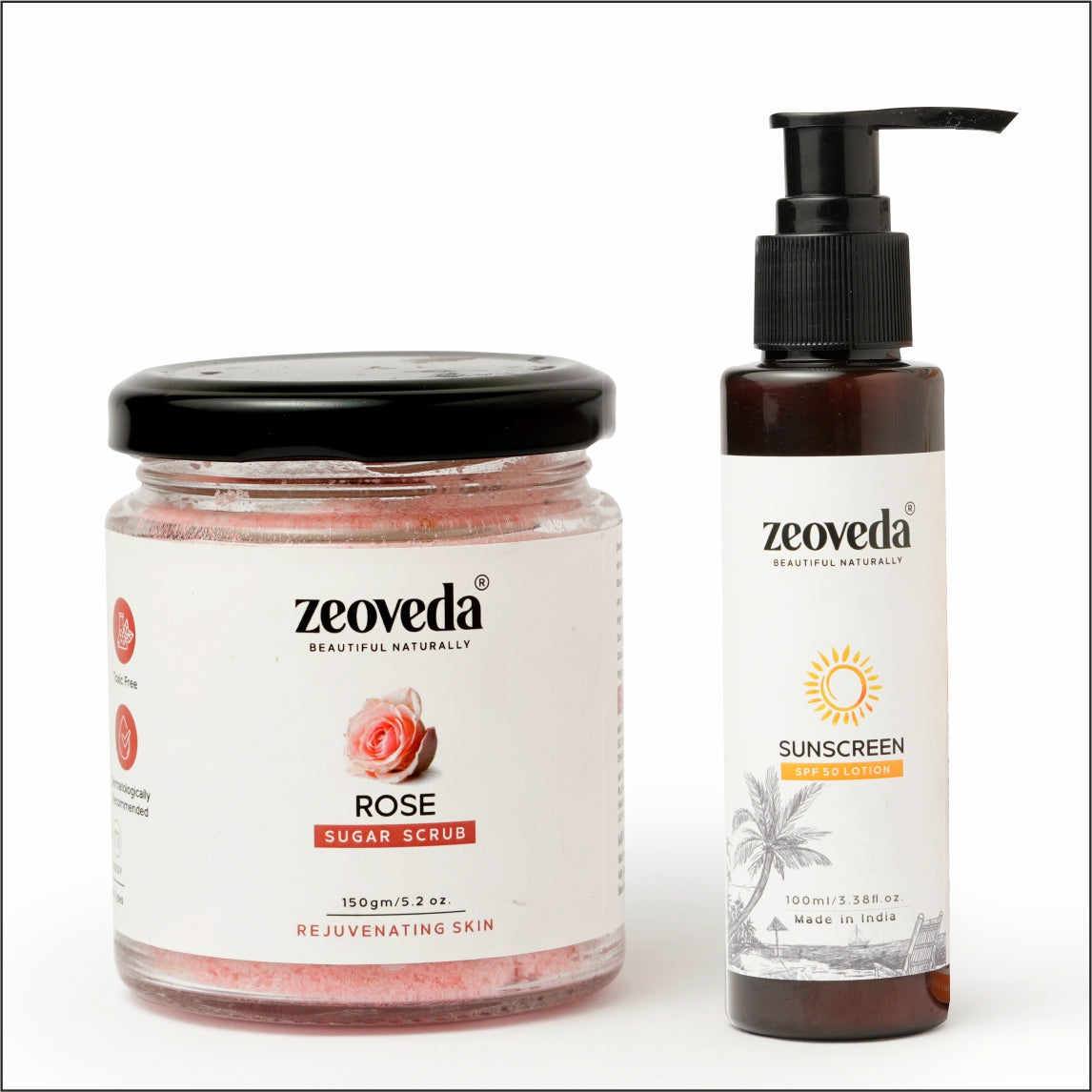 Rose Sugar Scrub(150GM) + Sunscreen SPF 50(100ML) Combo For Anti-Aging & All round Protection