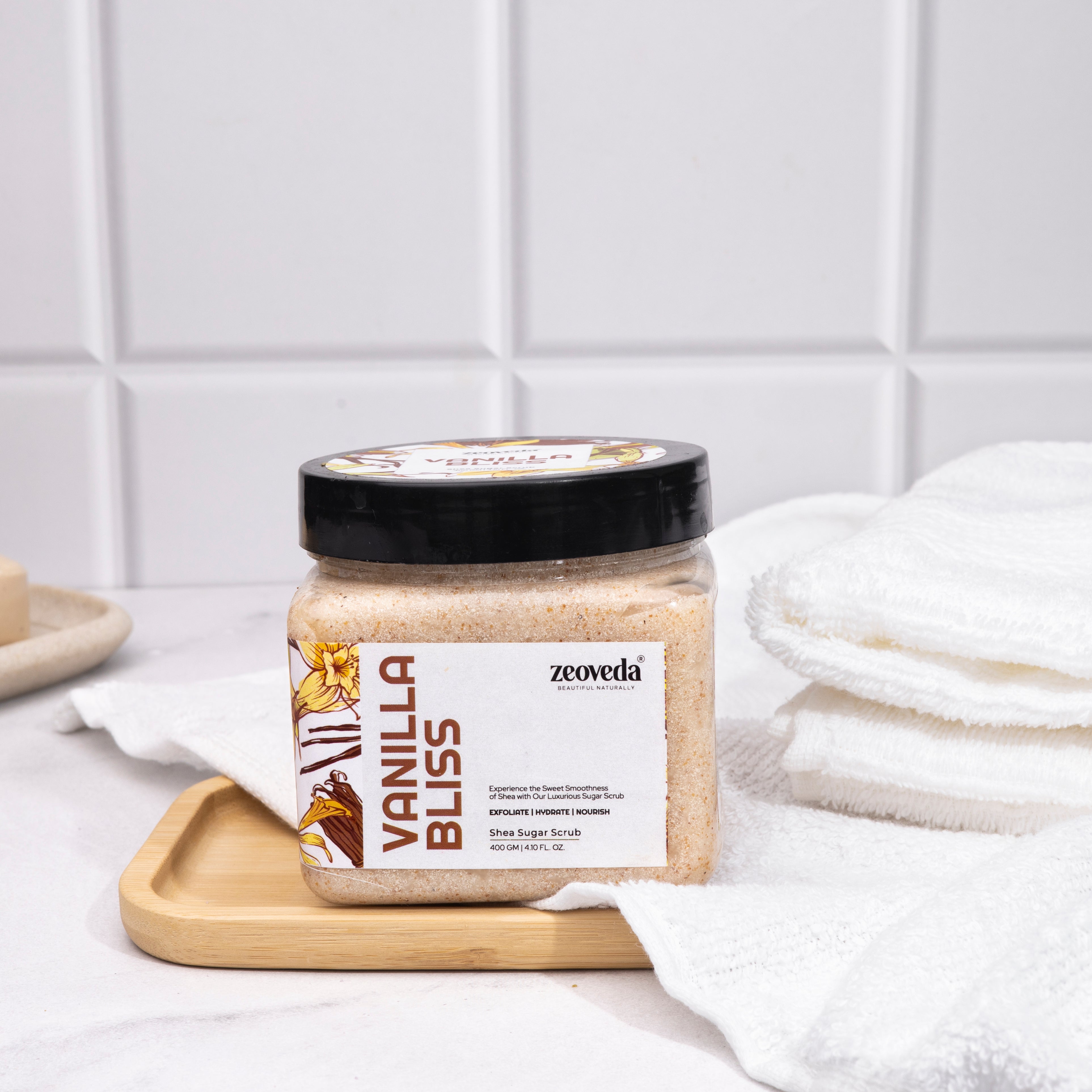 Vanilla Bliss Shea Sugar Exfoliating Scrub For Gentle Cleansing | Luxury Body Scrub for Enhanced Glow - 400gm
