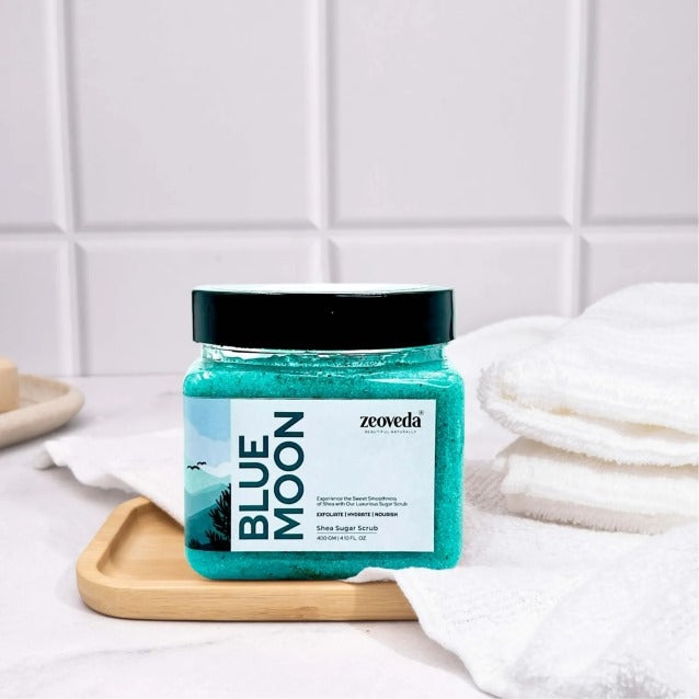 Blue Moon Shea Sugar Scrub | Exfoliating Scrub for Nourished Skin | Gentle Cleanser for All Skin Type - 400gm