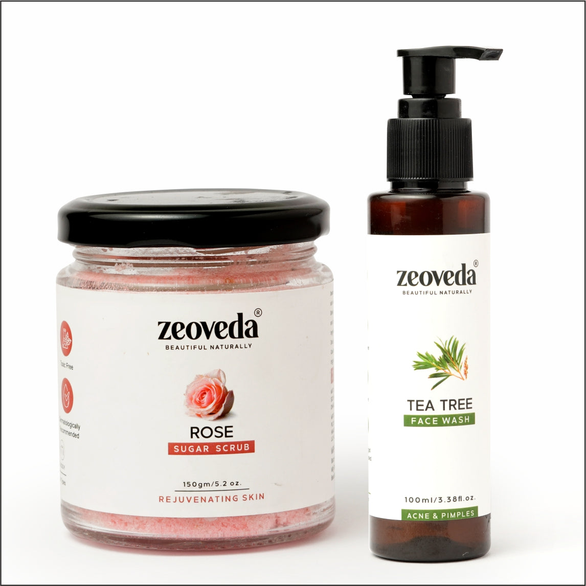 Rose Sugar Scrub(150GM) + Tea Tree Face Wash(100ML) Combo For Pimples & Wrinkles