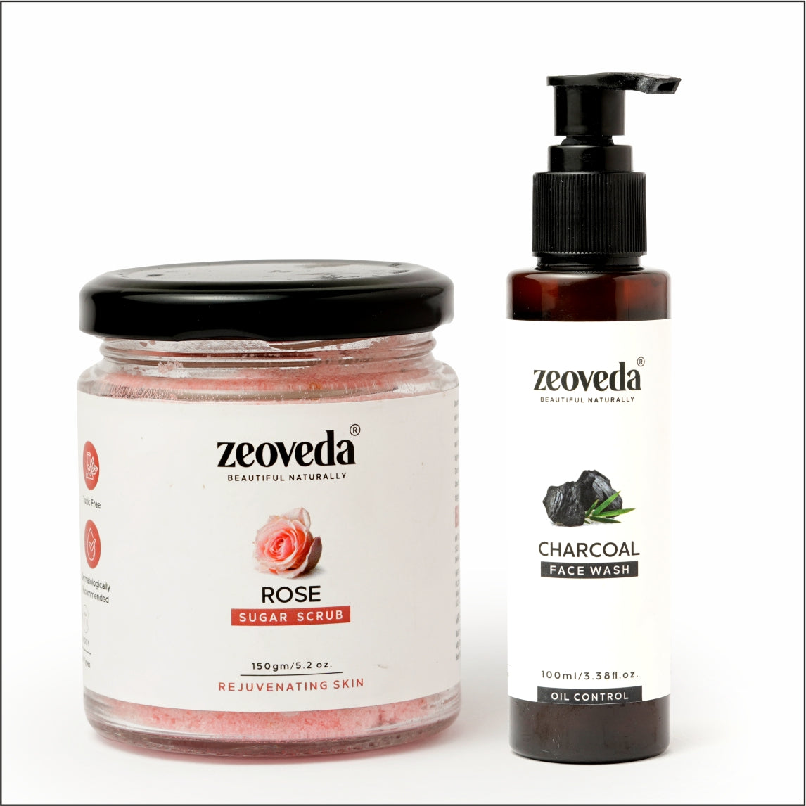 Rose Sugar Scrub(150GM) + Charcoal Face Wash(100ML) Combo For Impurity Free Natural Glow