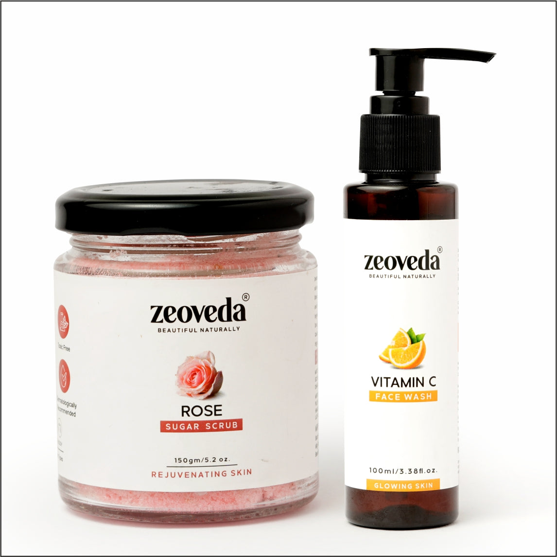 Rose Sugar Scrub(150GM) + Vitamin C Face Wash(100ML) Combo For Skin Brightening & Clear Skin
